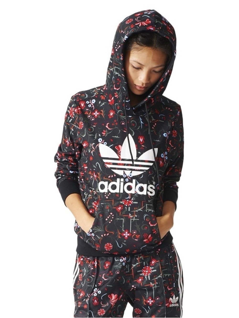 Adidas Black Hoodie Floral Print Women’s Size S